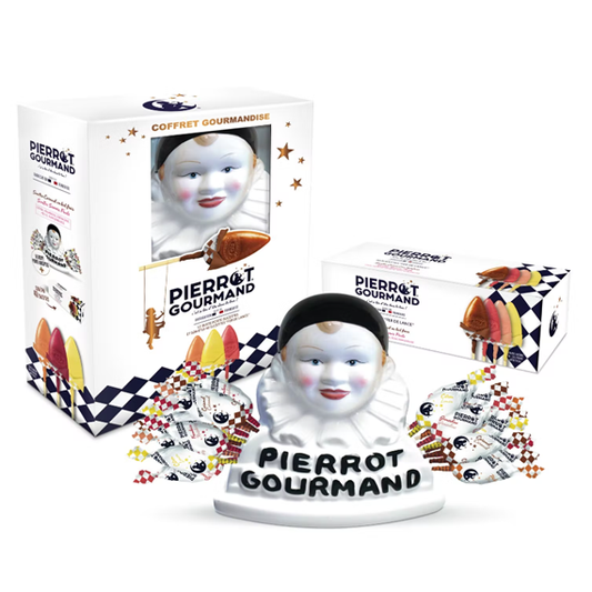 Coffret buste Pierrot Gourmand + 40 sucettes assorties