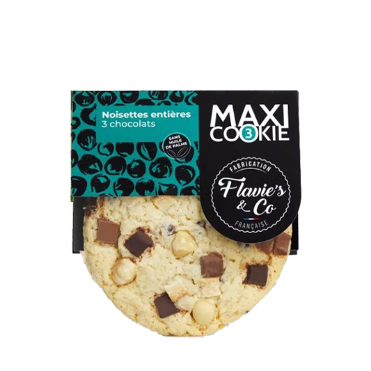 Maxi cookie noisettes entières et 3 chocolats 75g Flavie's & Co