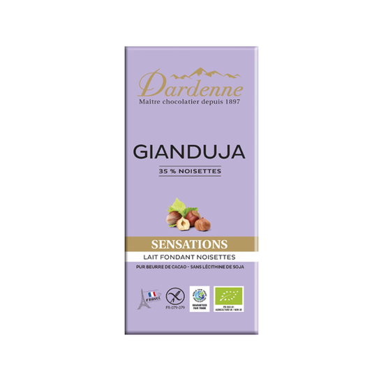 Chocolat lait gianduja 35% noisettes Dardenne 100g
